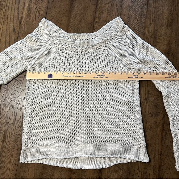 Free People sweater loose cotton knit wide neck sweater oatmeal gray medium - Picture 6 of 11